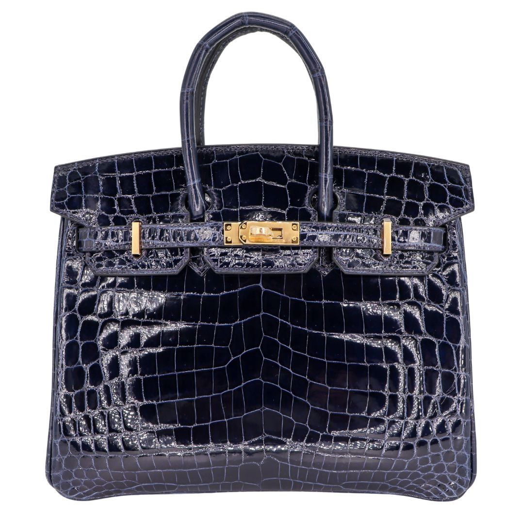 Hermes25cm Birkin Bleu Baltique Shiny Niloticus Gold Hardware