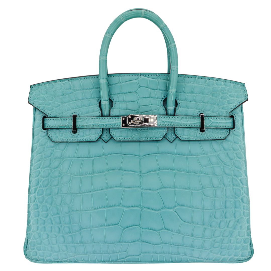 Hermes25cm Birkin Bleu Saint Cyr Matte Alligator Palladium Hardware