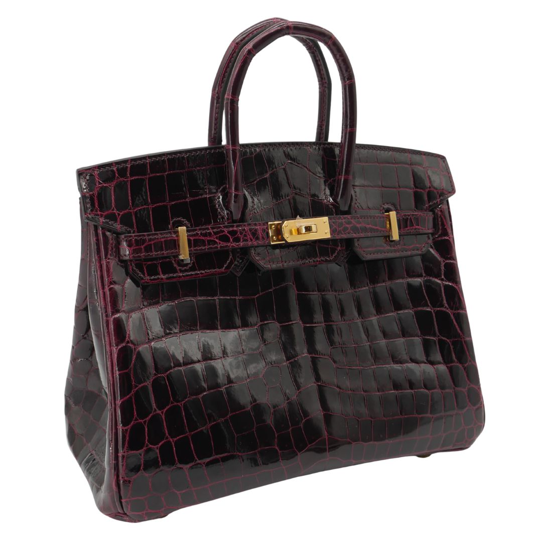 Hermes25cm Birkin Bordeaux Shiny Niloticus Crocodile Gold Hardware