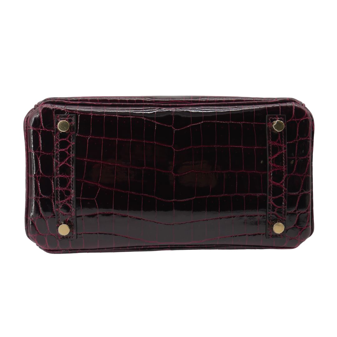 Hermes25cm Birkin Bordeaux Shiny Niloticus Crocodile Gold Hardware