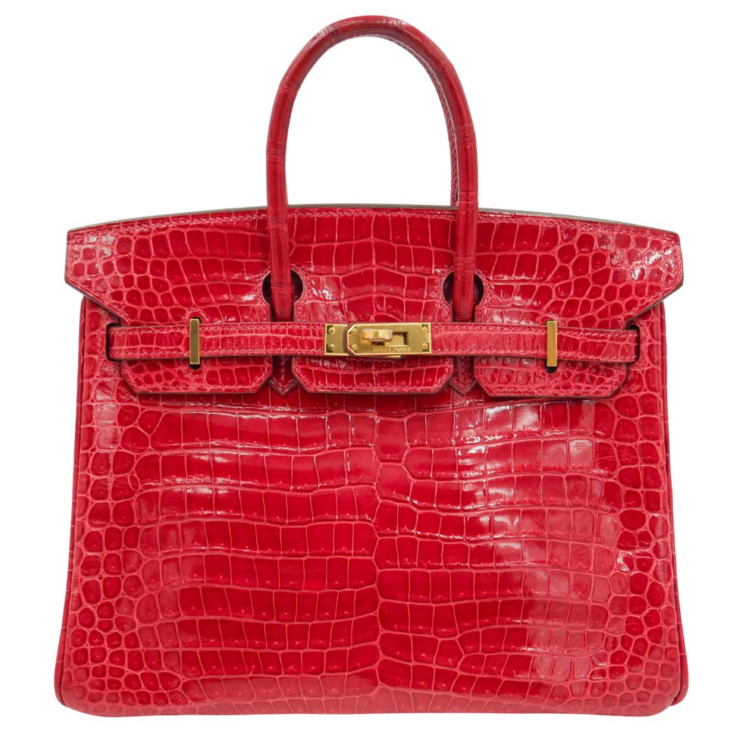 Hermes25cm Birkin Braise Shiny Niloticus Crocodile Gold Hardware