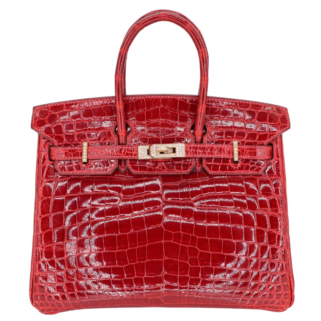 Hermes25cm Birkin Braise Shiny Niloticus Crocodile Yellow Gold Diamond Hardware