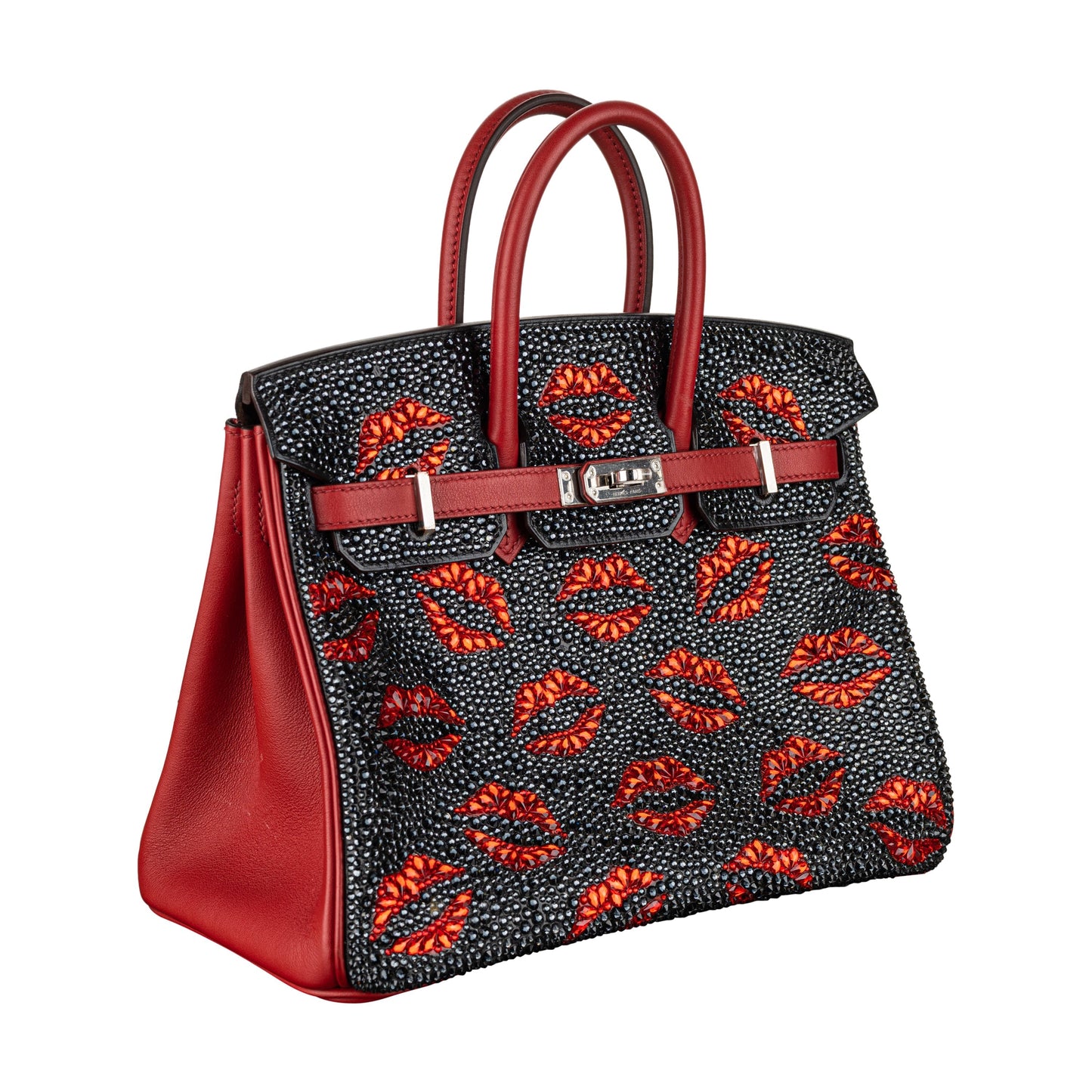 Hermes25cm Birkin Customized "Kiss Me" Lips Swarovski Crystal Palladium Hardware