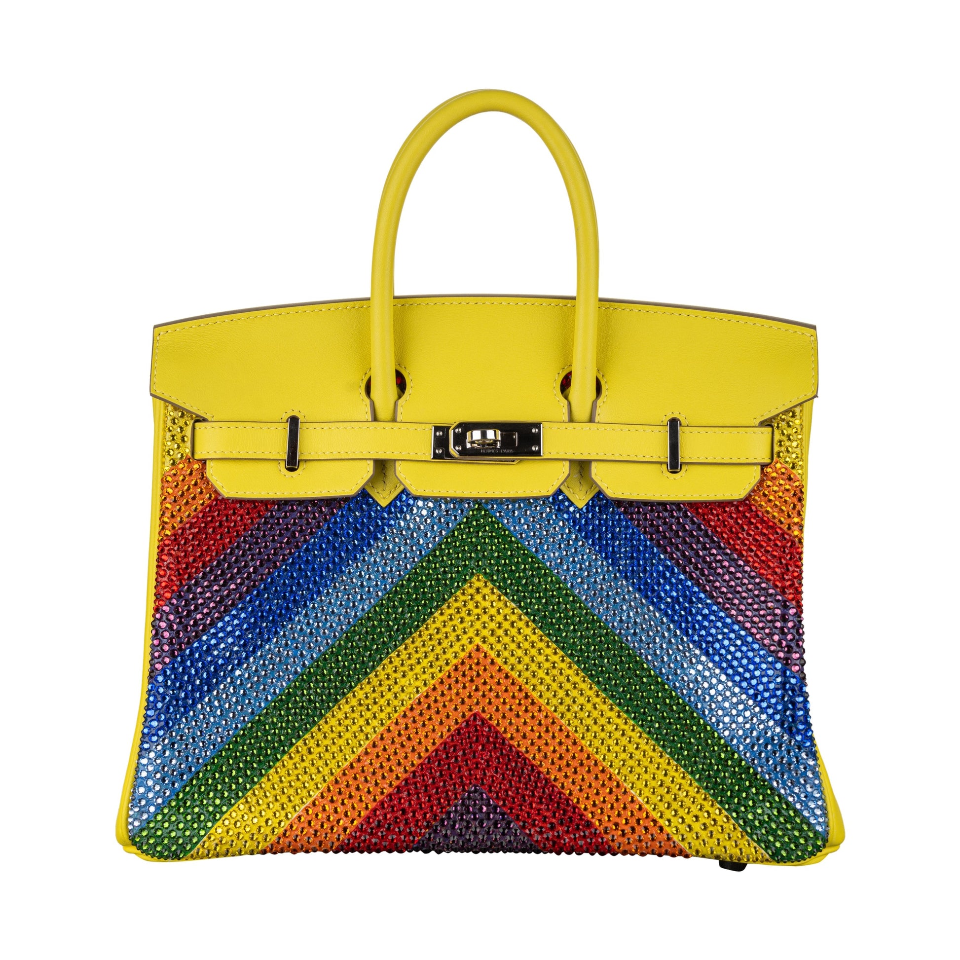 Hermes25cm Birkin Customized Rainbow Chevron Swarovski Crystal Palladium Hardware