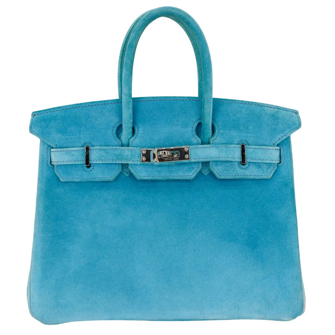 Hermes25cm Birkin Doblis Bleu Suede Palladium Hardware