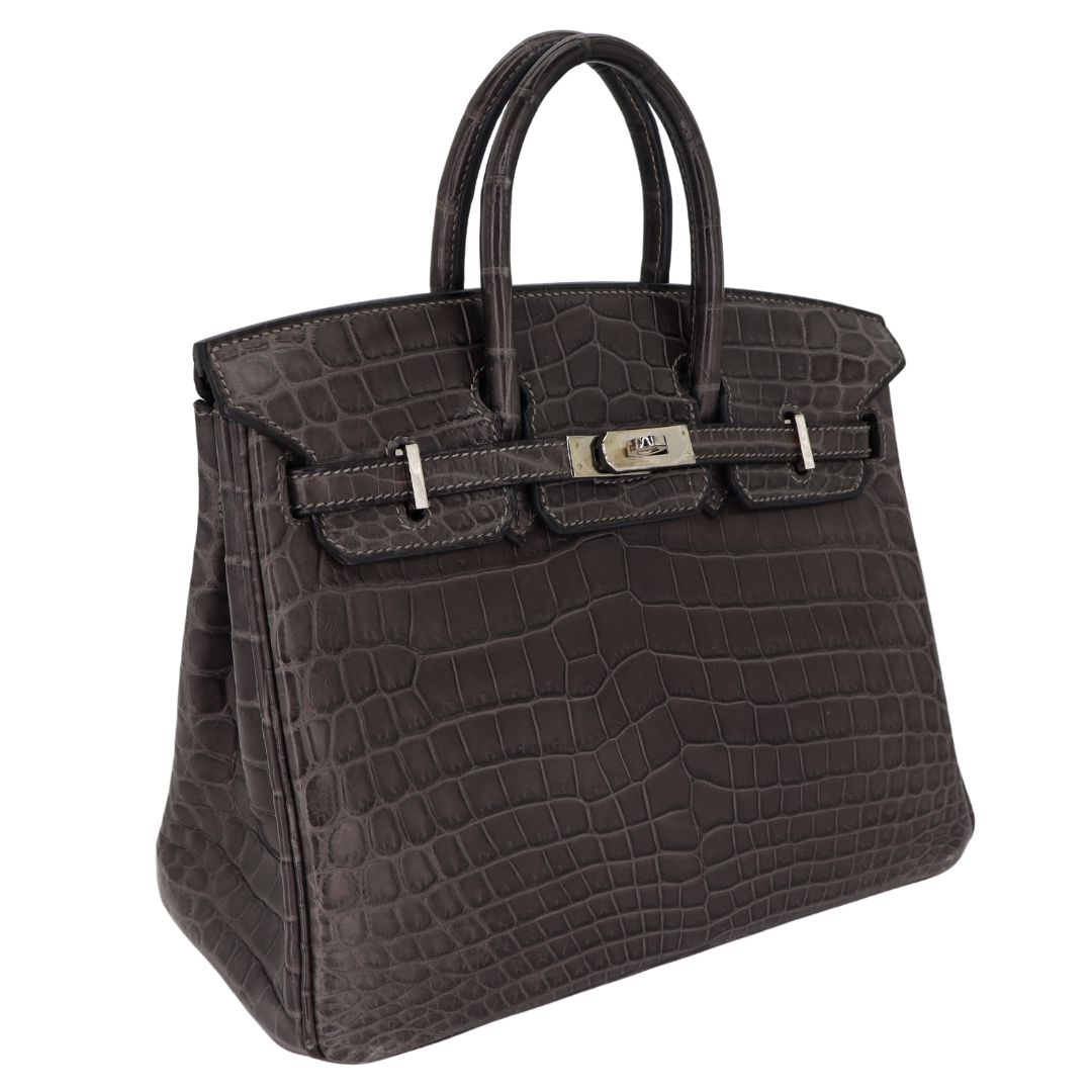 Hermes25cm Birkin Graphite Matte Niloticus Crocodile Palladium Hardware