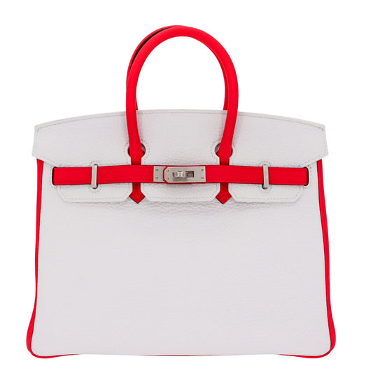 Hermes25cm Birkin HSS White/ Rose Extreme Clemence Leather Brushed Palladium Hardware