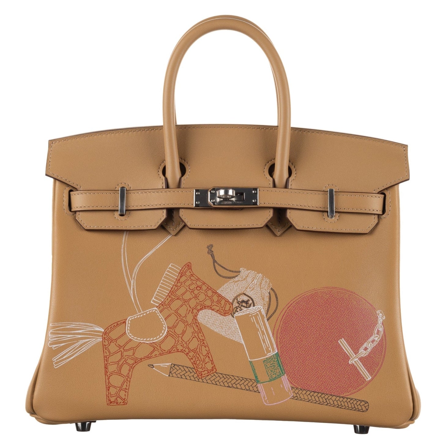 Hermes25cm Birkin In and Out Biscuit/ Multicolor Swift Leather Palladium Hardware