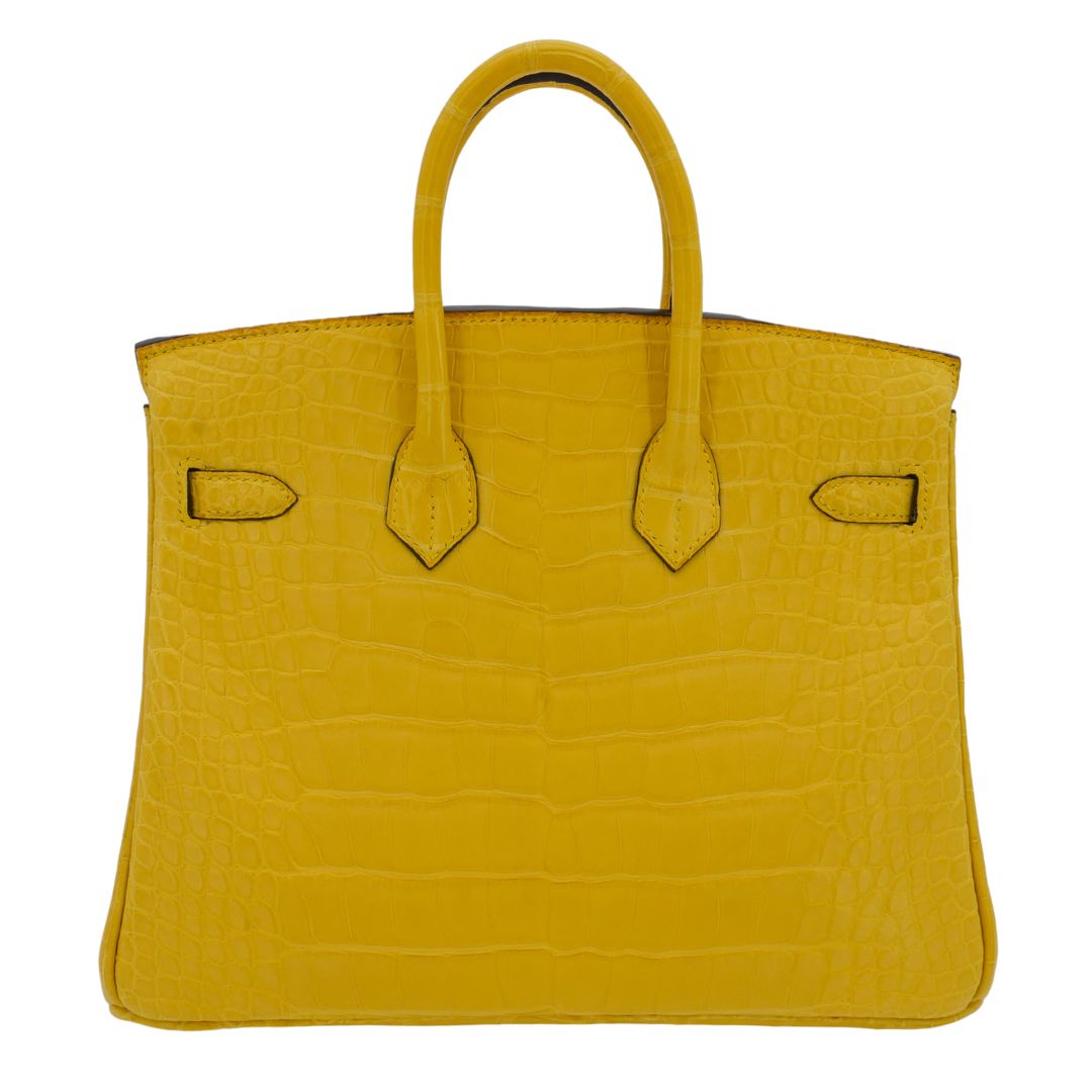 Hermes25cm Birkin Mimosa Matte Alligator Palladium Hardware