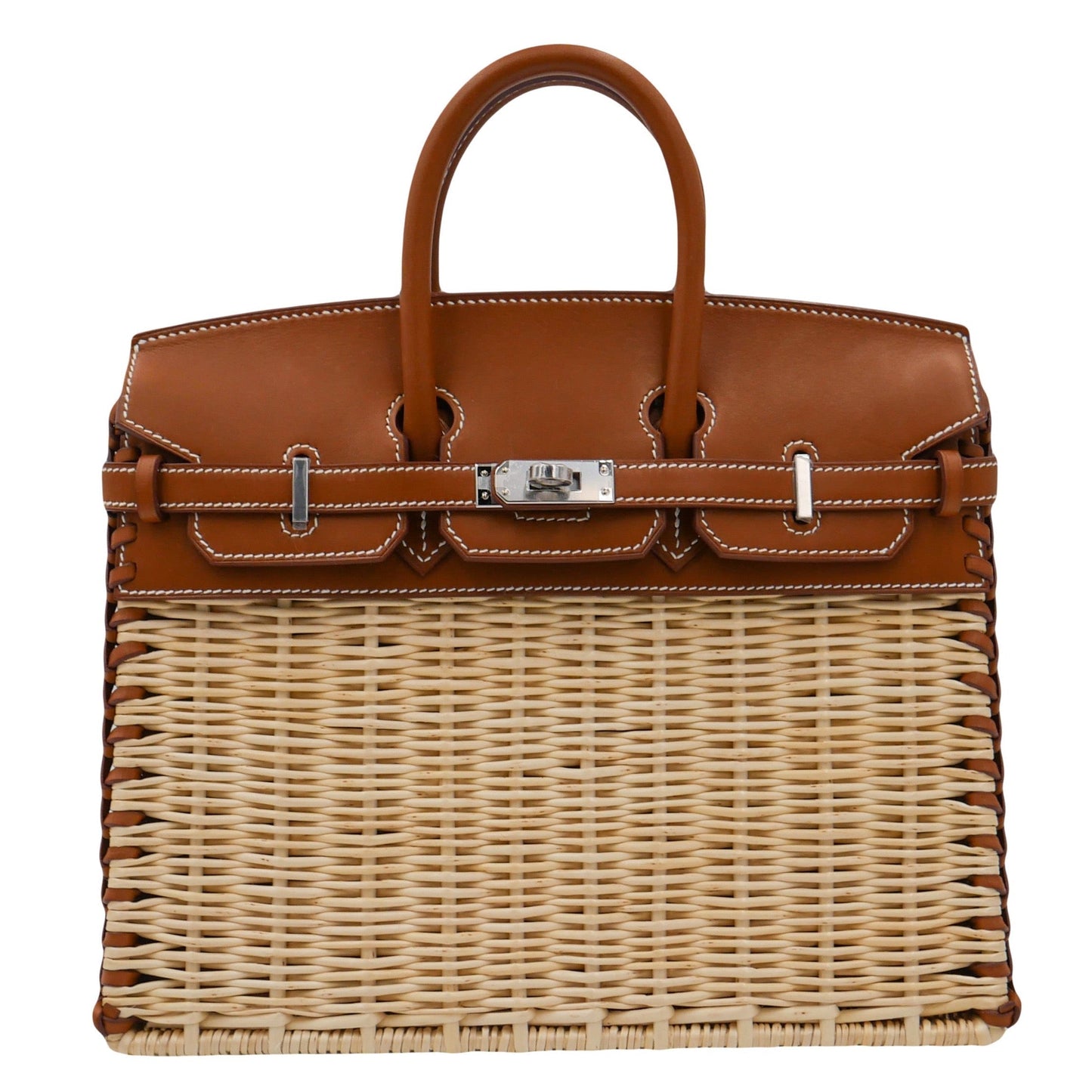 Hermes25cm Birkin Picnic Fauve Barenia Leather/ Osier Wicker Palladium Hardware