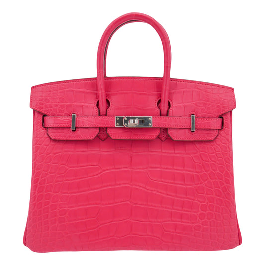 Hermes25cm Birkin Rose Extreme Matte Alligator Palladium Hardware