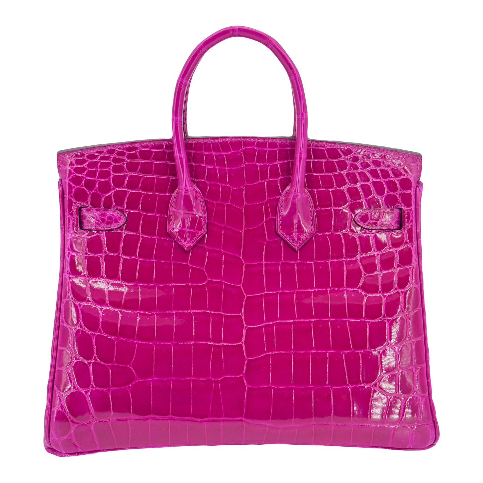 Hermes25cm Birkin Rose Pourpre Shiny Niloticus Crocodile Palladium Hardware