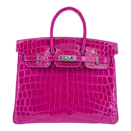 Hermes25cm Birkin Rose Pourpre Shiny Niloticus Crocodile Palladium Hardware