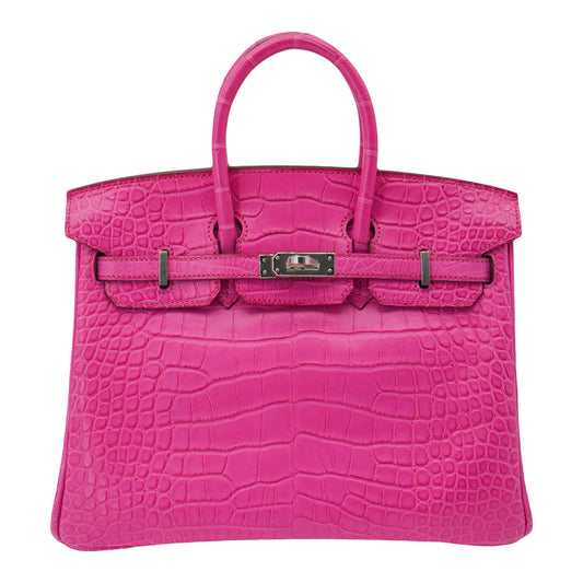 Hermes25cm Birkin Rose Shocking Matte Alligator Palladium Hardware