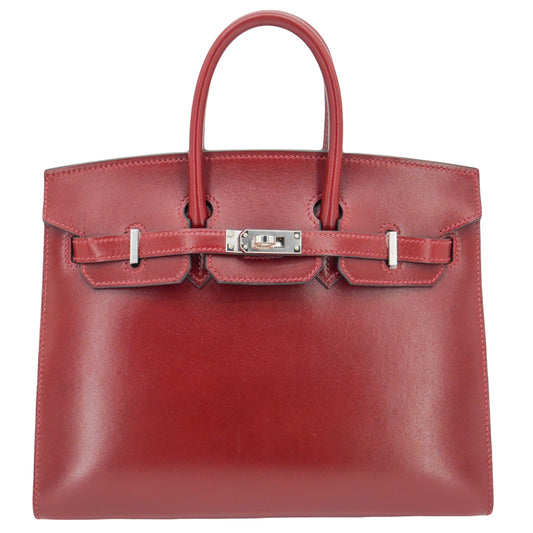 Hermes25cm Birkin Sellier Rouge H Box Calf Leather Palladium Hardware