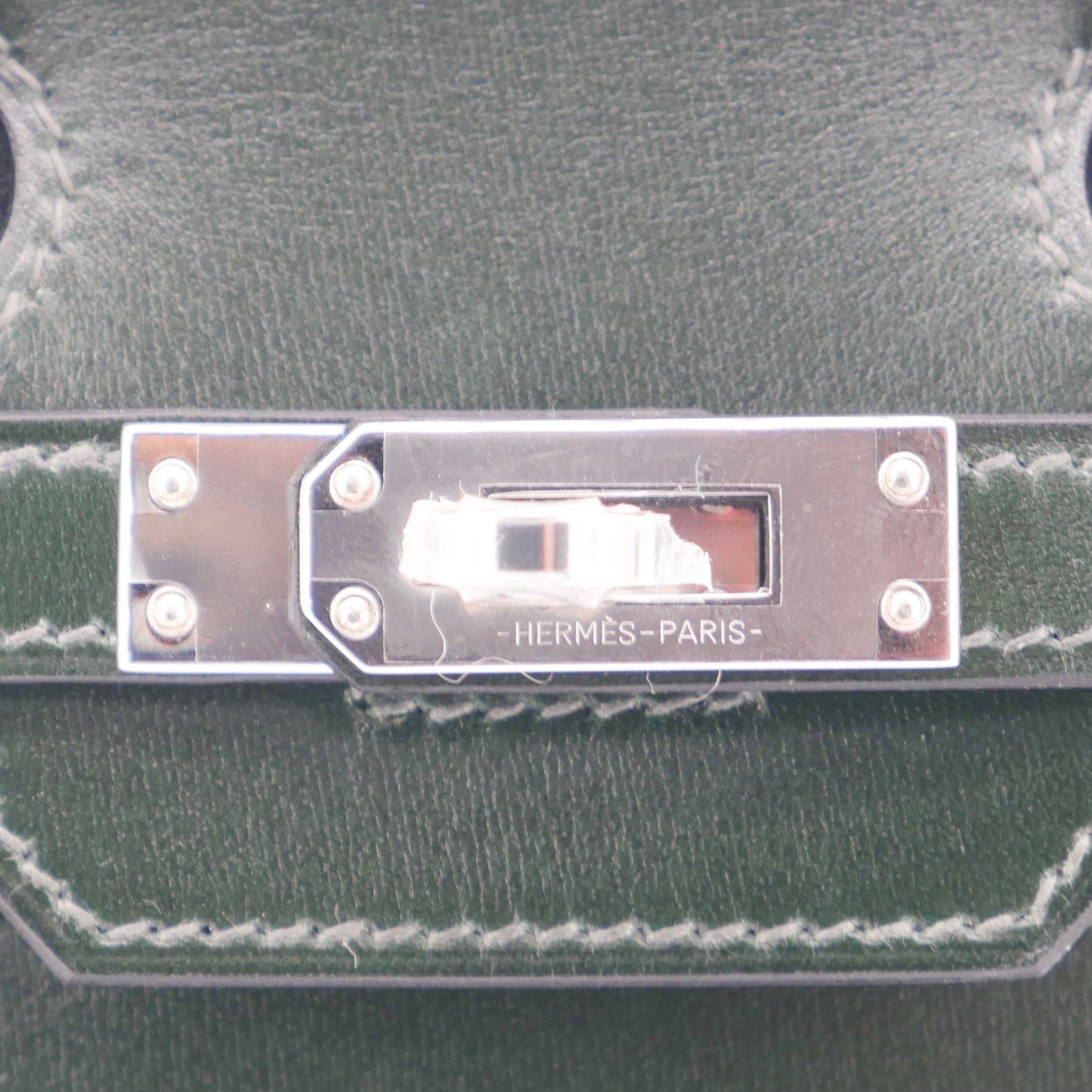 Hermes25cm Birkin Sellier Vert Fonce Box Calf Palladium Hardware