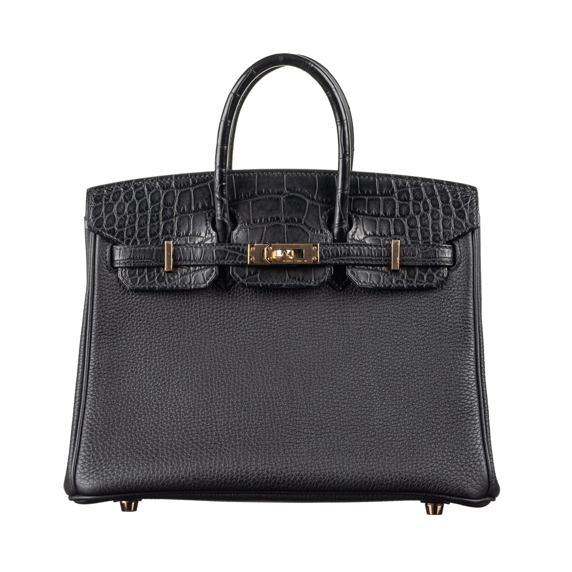 Hermes25cm Birkin Touch Black Matte Alligator/ Togo Leather Rose Gold Hardware