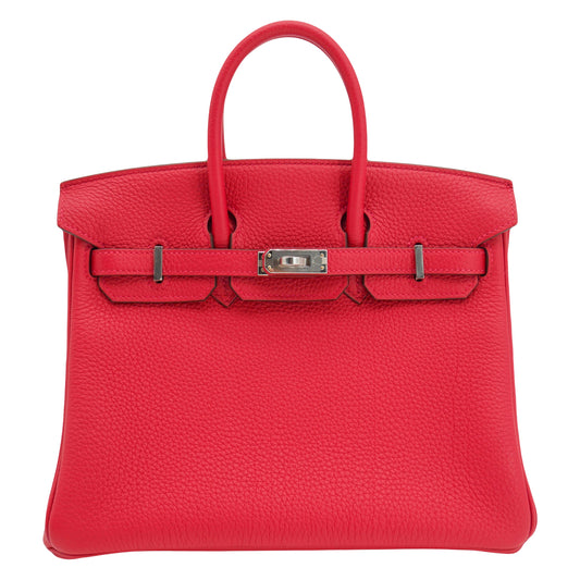 Hermes25cm Birkin Verso Rouge Casaque Togo Leather Palladium Hardware