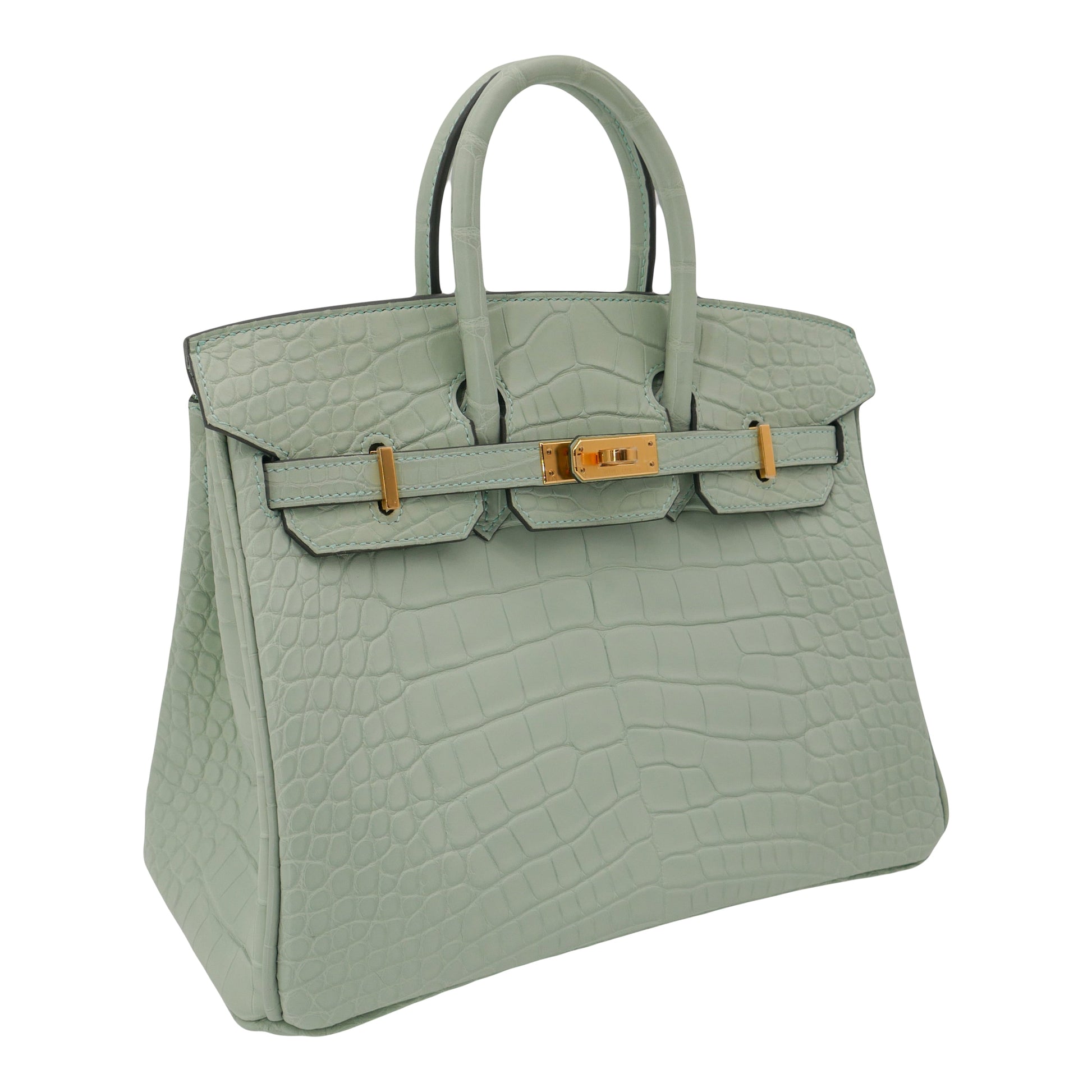 Hermes25cm Birkin Vert d'Eau Matte Alligator Gold Hardware