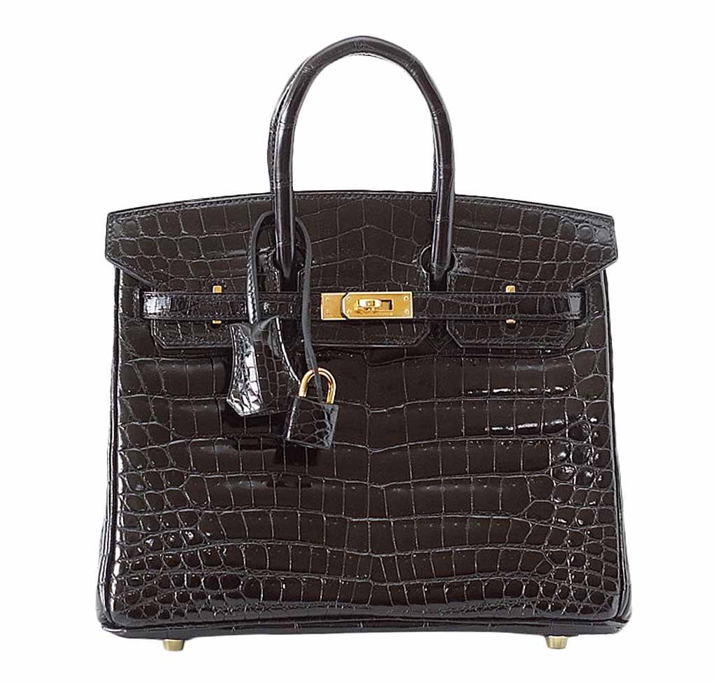 HermesBirkin 25 Black Crocodile Bag GHW