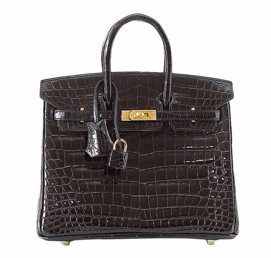 HermesBirkin 25 Black Crocodile Bag GHW
