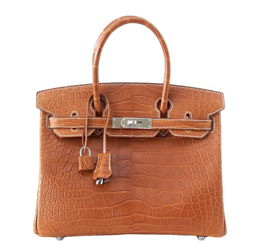 HermesBirkin 30 Alligator Fauve Barenia Bag