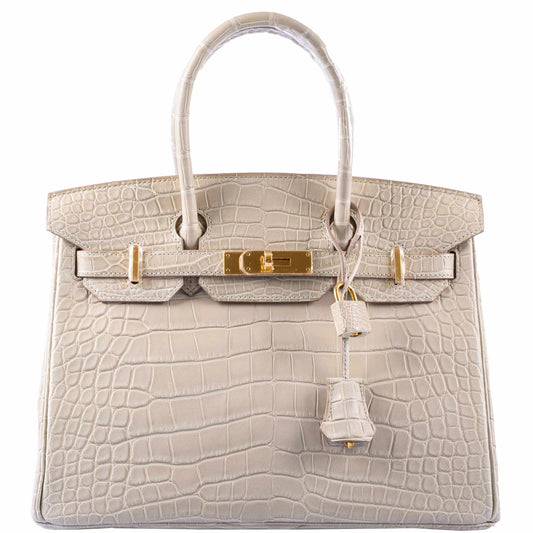 HermesBirkin 30 Beton Matte Alligator Gold Hardware - A