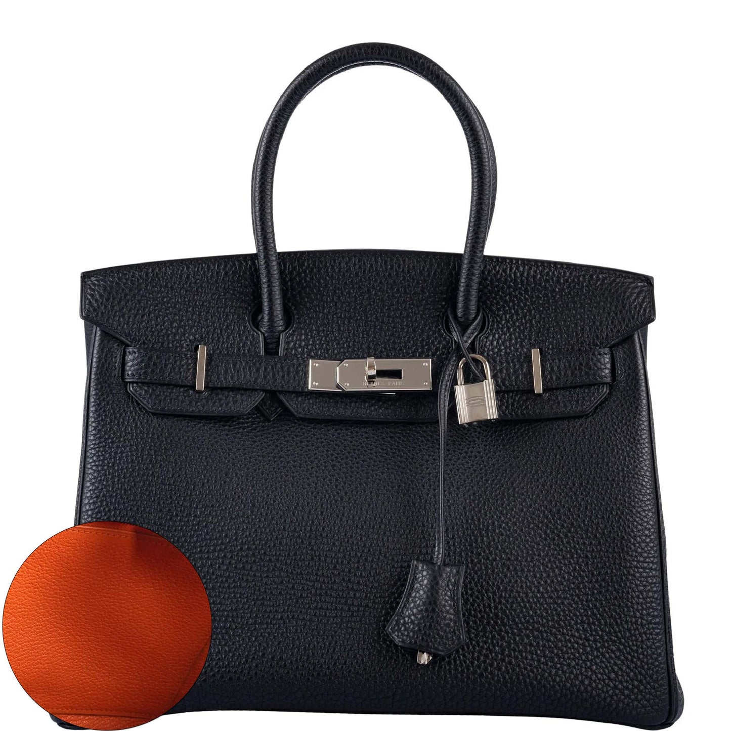 HermesBirkin 30 Bi-Color Black Togo and Orange H Palladium Hardware