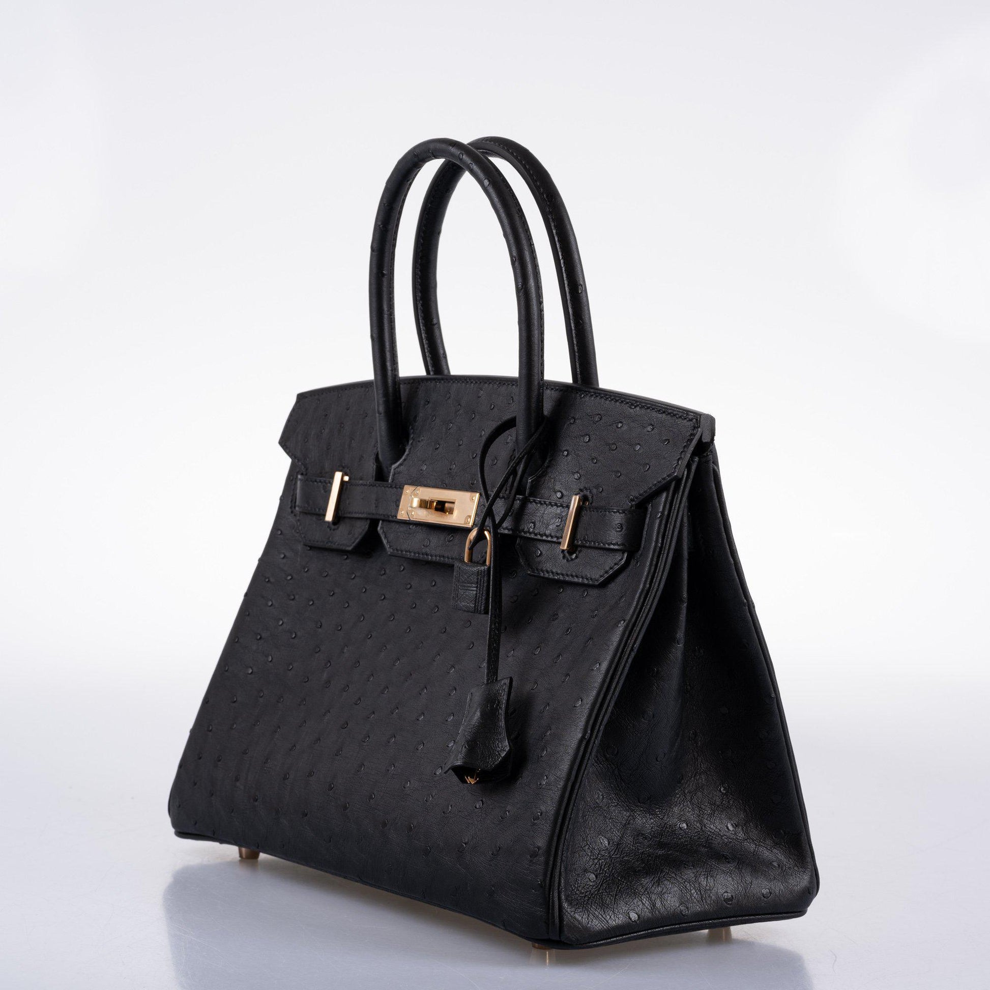 HermesBirkin 30 Black Ostrich with Rose Gold Hardware