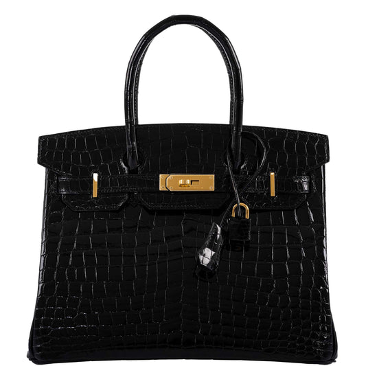 HermesBirkin 30 Black Shiny Niloticus Crocodile Gold Hardware - 2021, Z
