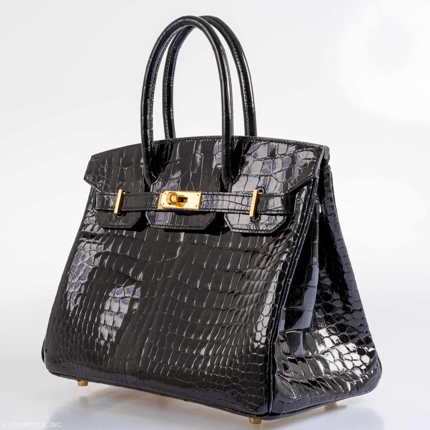 HermesBirkin 30 Black Shiny Porosus Crocodile Gold Hardware