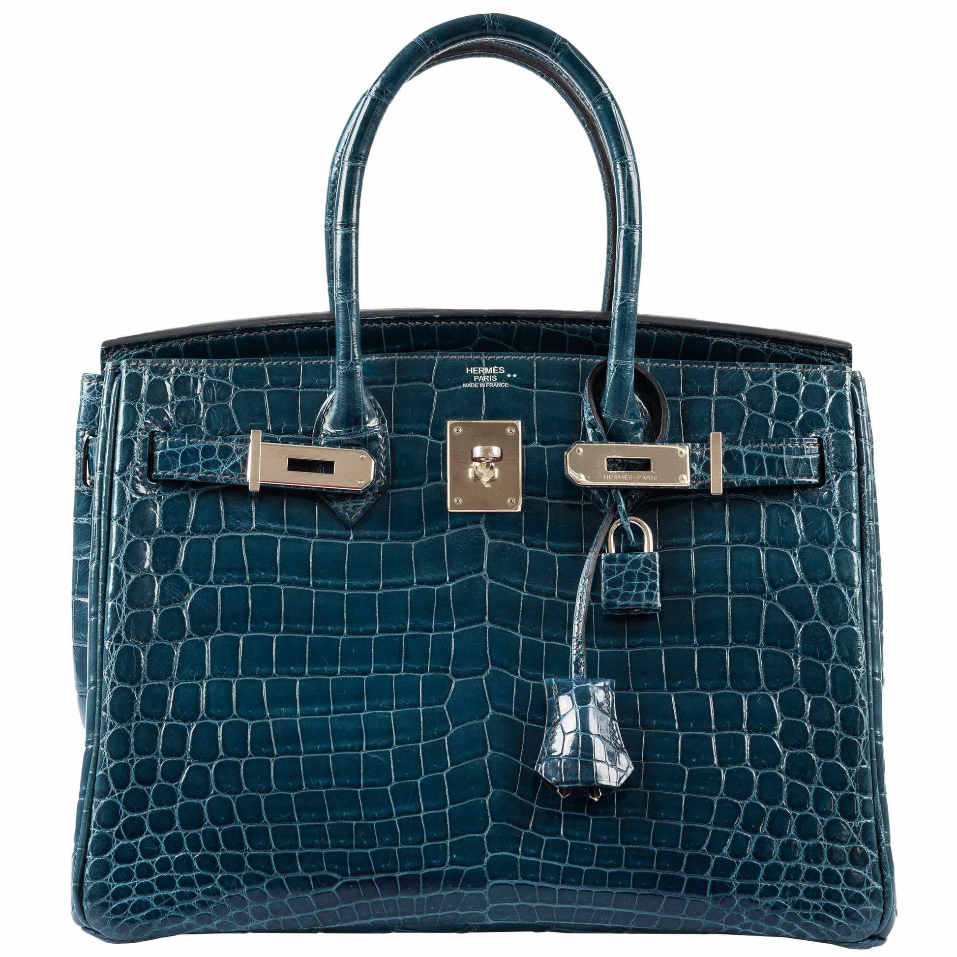 HermesBirkin 30 Bleu Colvert Niloticus Crocodile Palladium Hardware