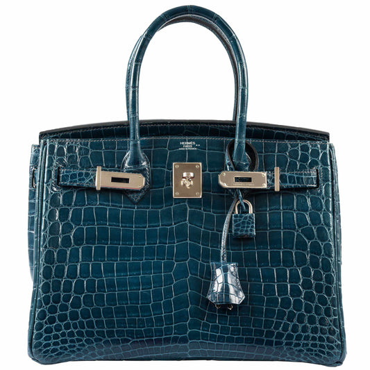 HermesBirkin 30 Bleu Colvert Niloticus Crocodile Palladium Hardware