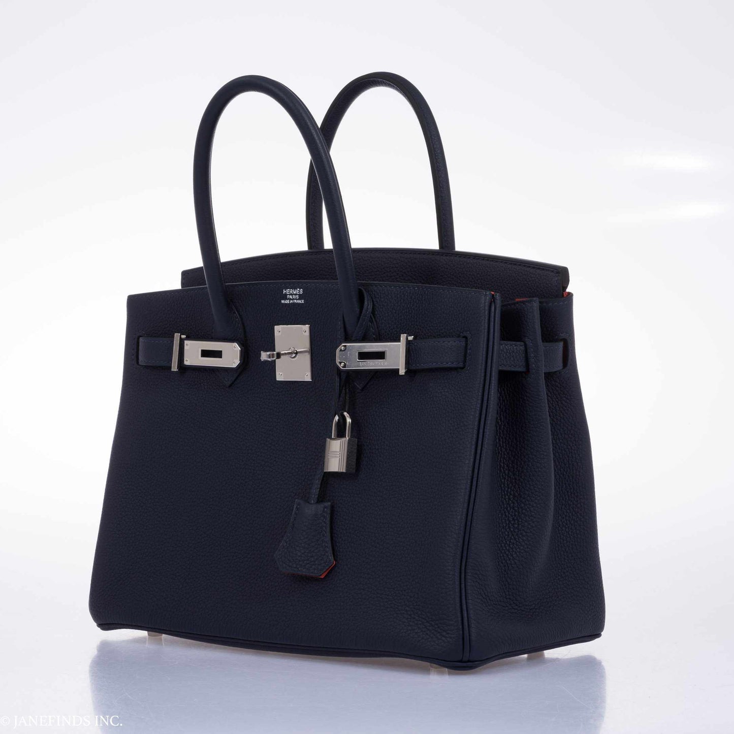 HermesBirkin 30 Blue Nuit Verso Orange Poppy Togo Palladium Hardware