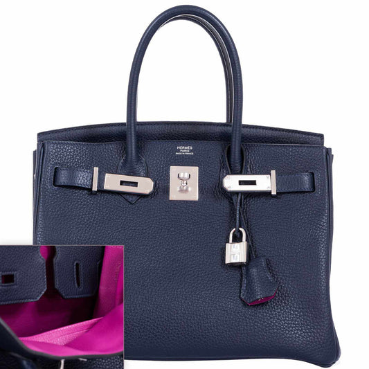 HermesBirkin 30 Blue Nuit Verso Rose Pourpre Togo Palladium Hardware - Limited Edition