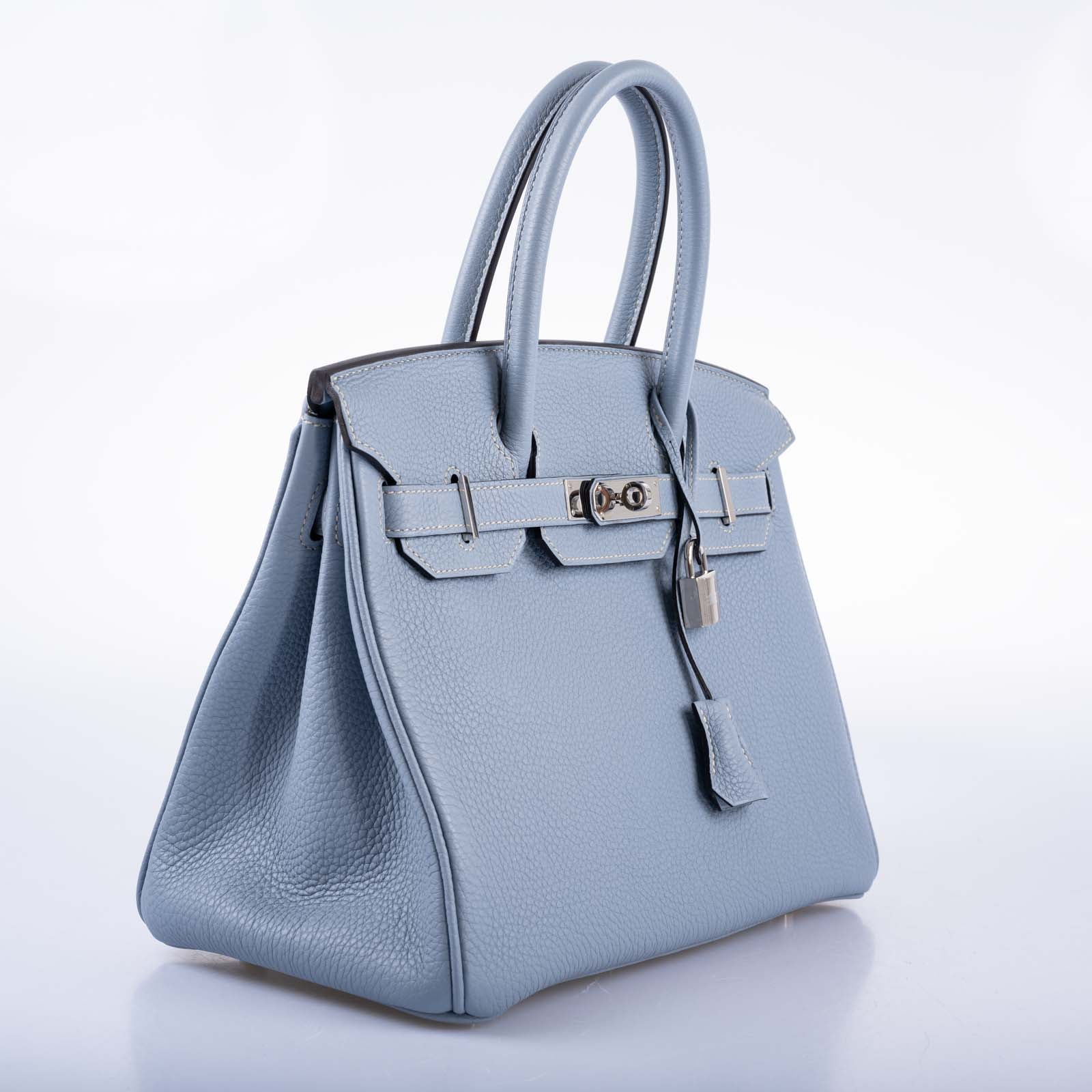 HermesBirkin 30 Blue Saint Cyr Clemence Palladium Hardware