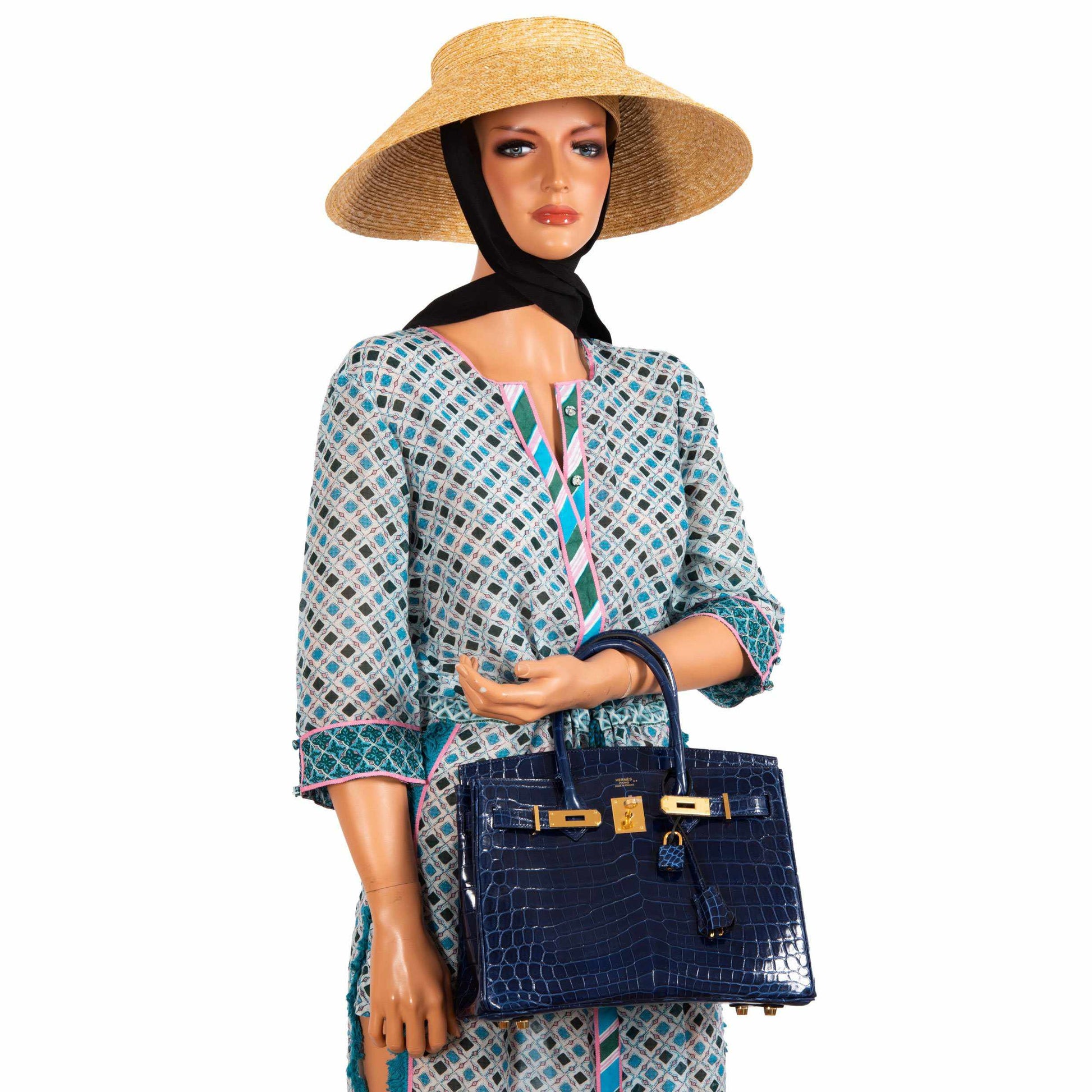 HermesBirkin 30 Blue Saphir Semi-Matte Niloticus Crocodile Gold Hardware