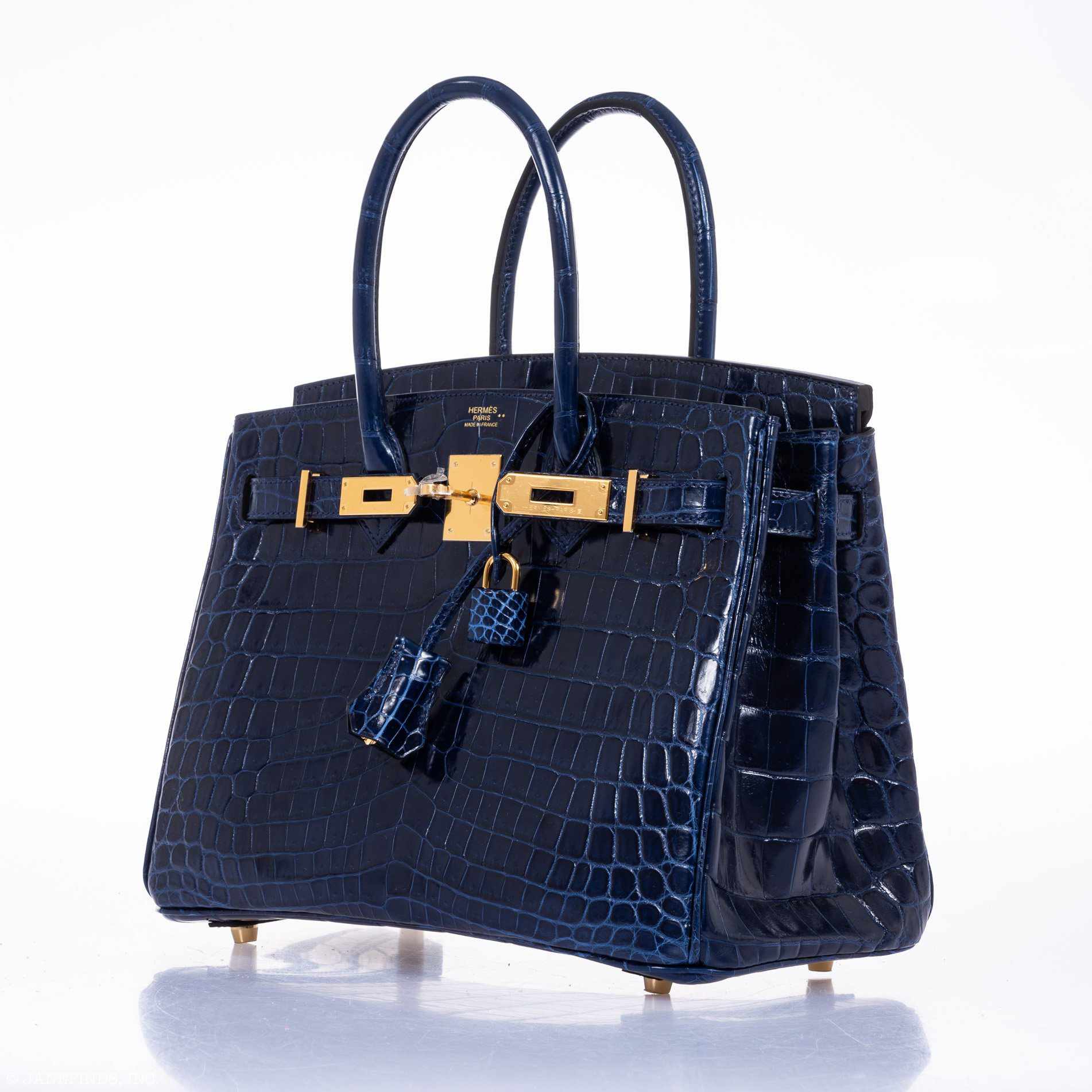 HermesBirkin 30 Blue Saphir Semi-Matte Niloticus Crocodile Gold Hardware
