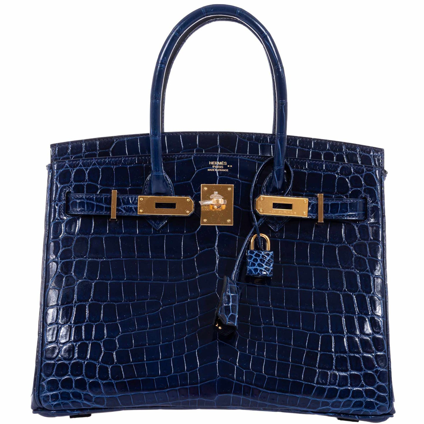 HermesBirkin 30 Blue Saphir Semi-Matte Niloticus Crocodile Gold Hardware