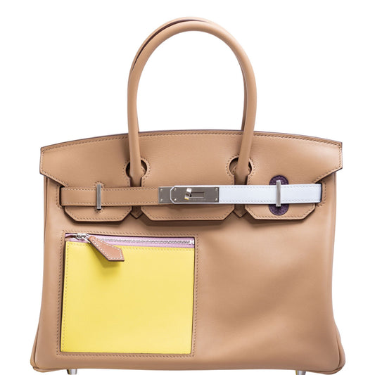 HermesBirkin 30 Colormatic Chai, Lime, Blue Brume, Cassis Swift Leather Palladium Hardware