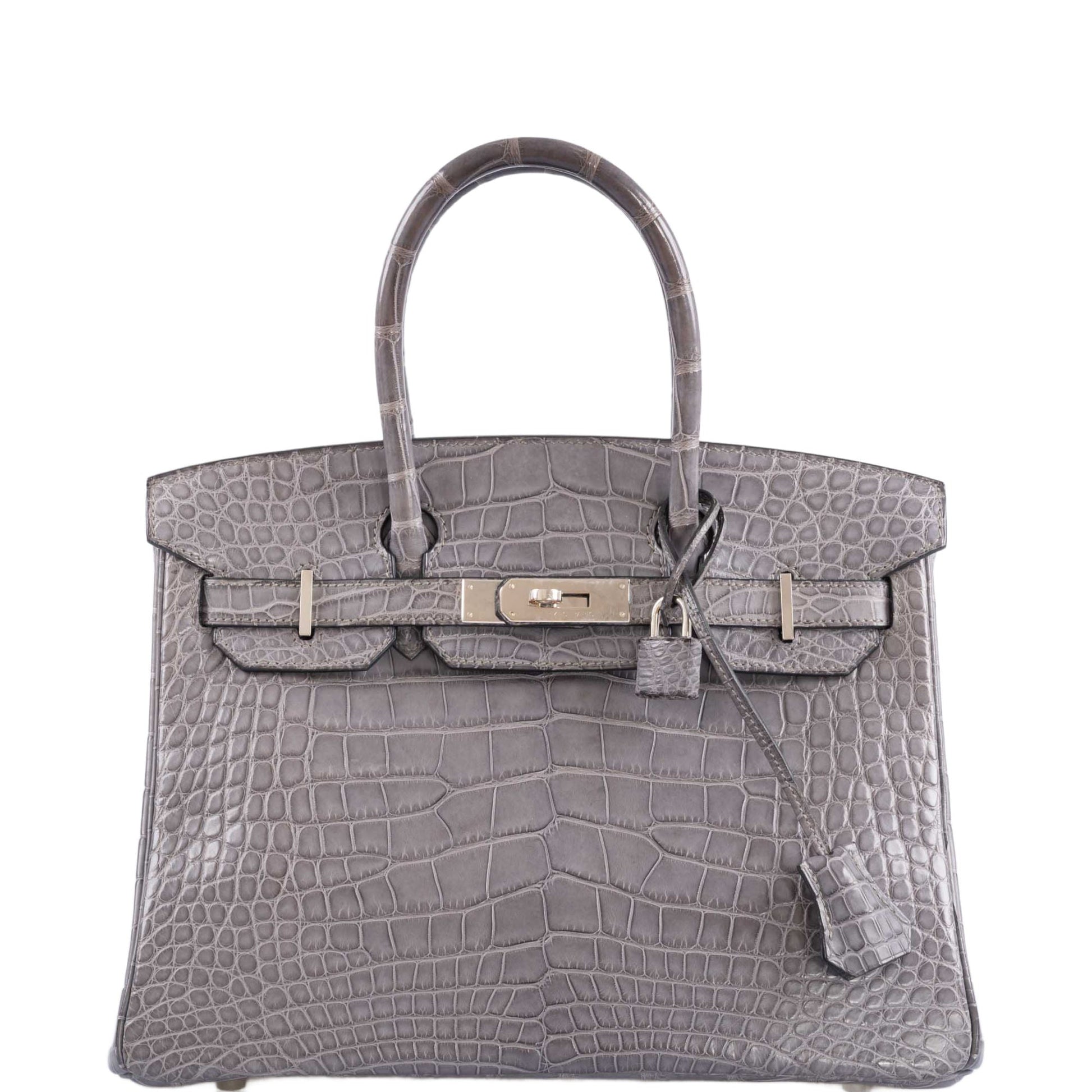 HermesBirkin 30 Gris Paris Matte Alligator with Palladium Hardware