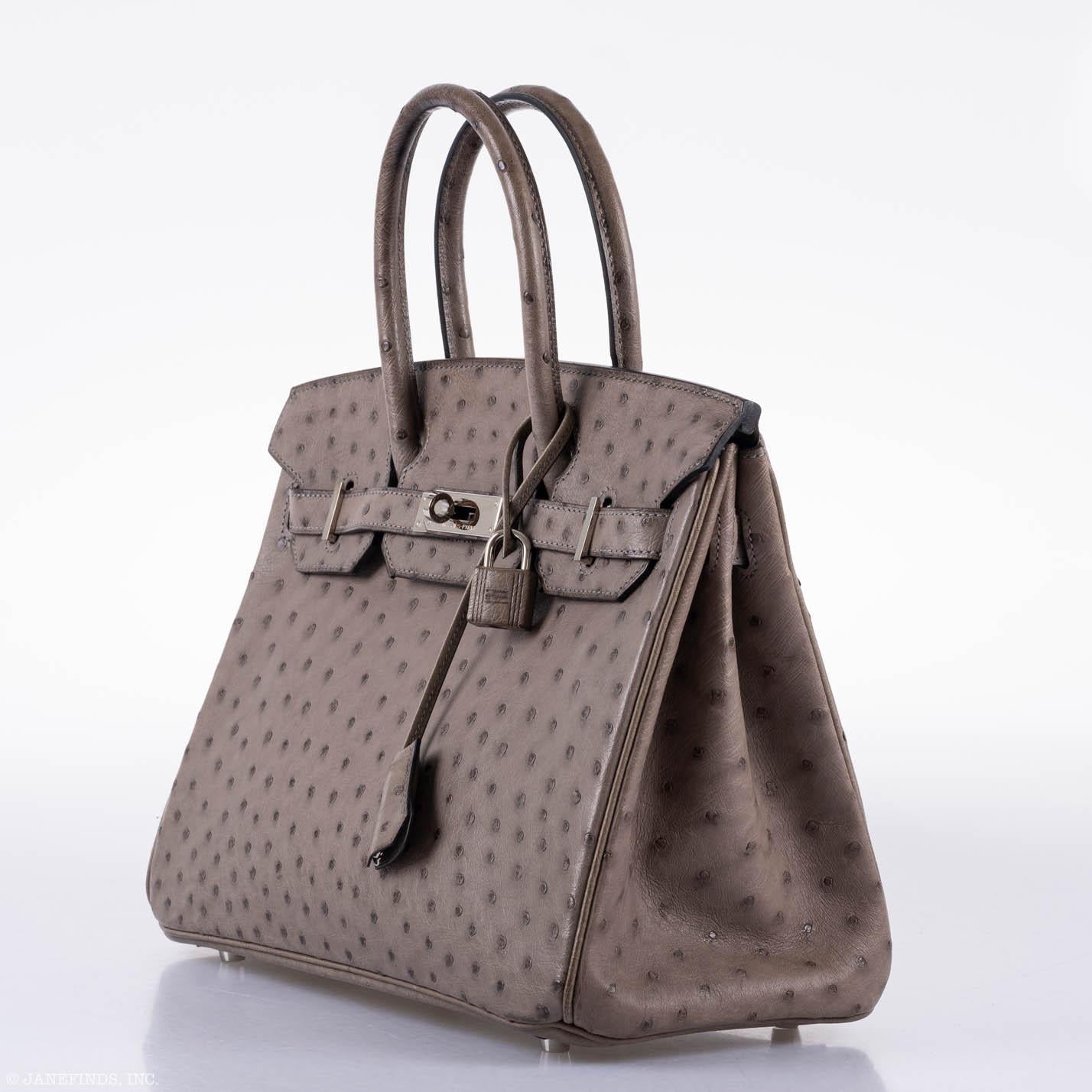 HermesBirkin 30 Gris Tourterelle Ostrich Palladium Hardware