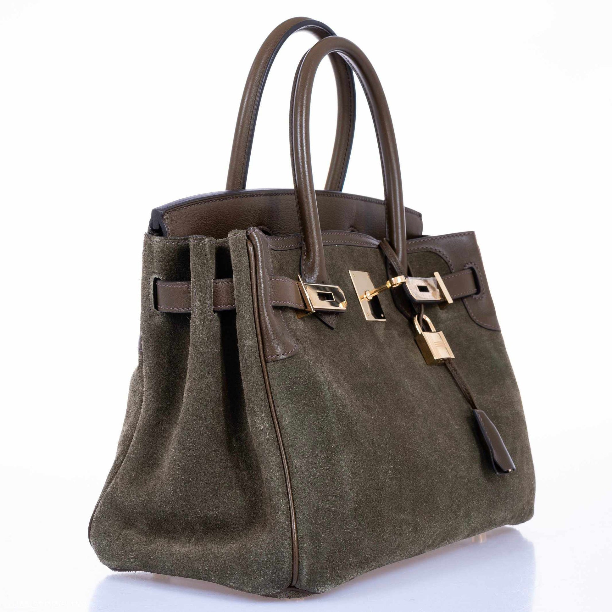 HermesBirkin 30 Grizzly Vert de Gris Suede & Veau Swift Permabrass Hardware - Special Edition