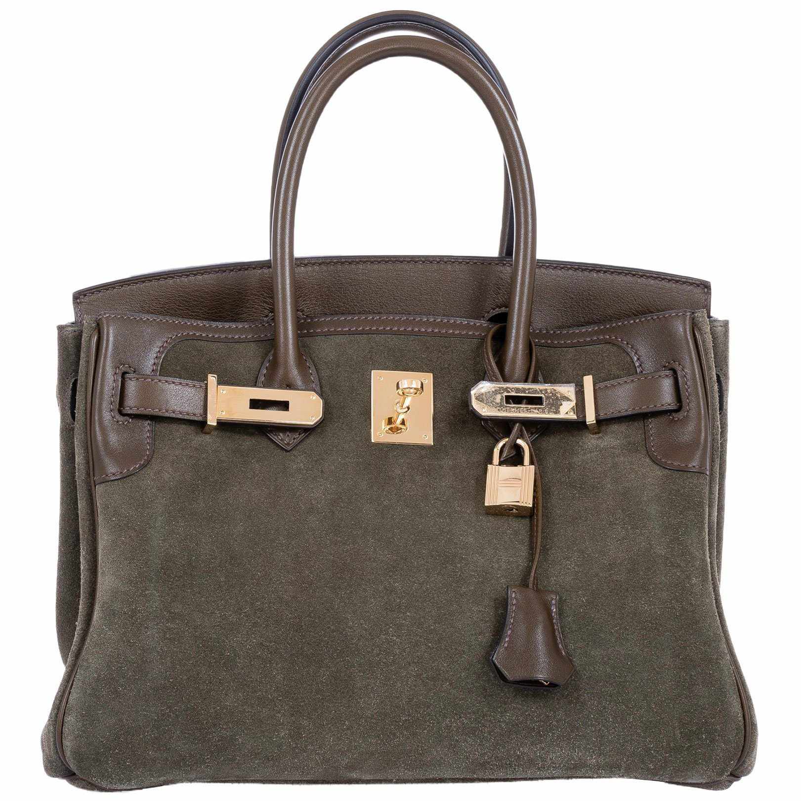 HermesBirkin 30 Grizzly Vert de Gris Suede & Veau Swift Permabrass Hardware - Special Edition