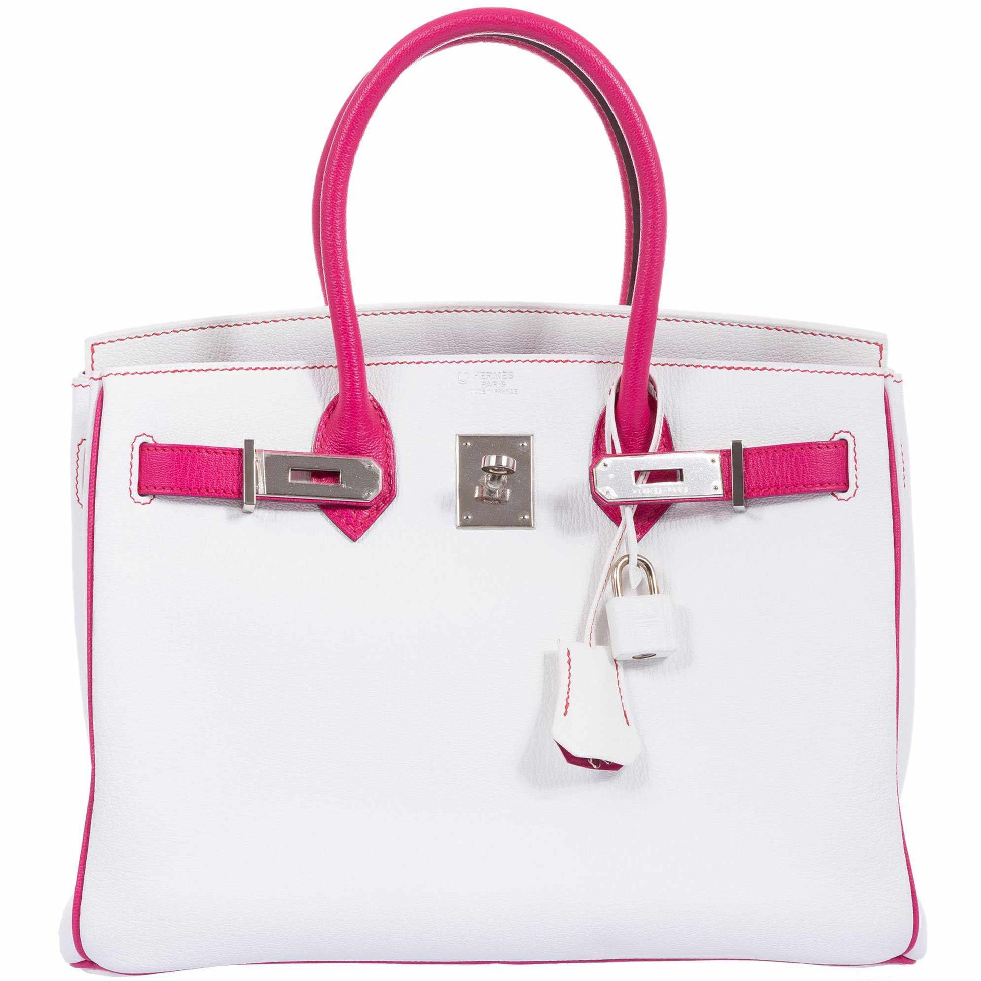 HermesBirkin 30 HSS Bi-Color White & Fuchsia Chevre Palladium Hardware