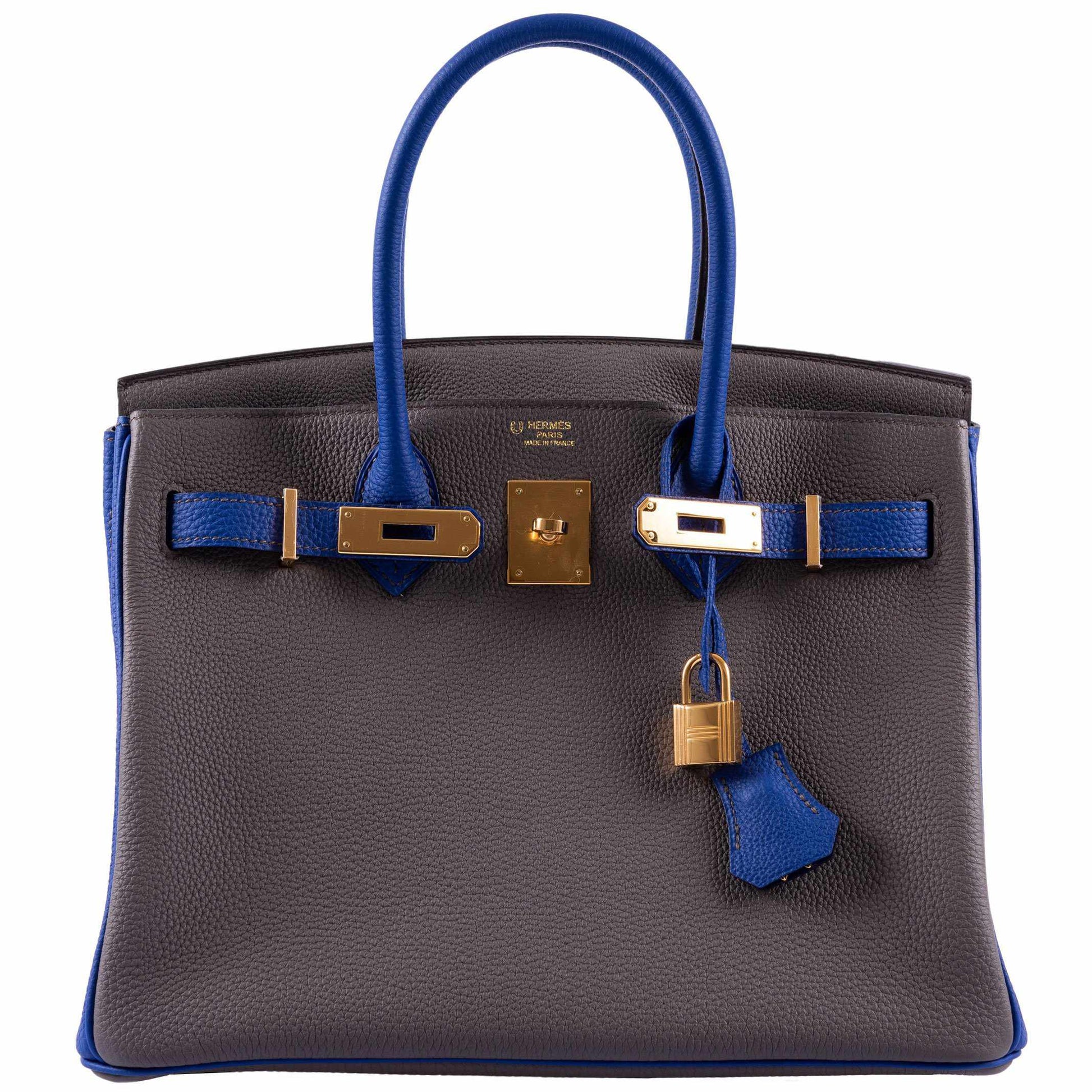 HermesBirkin 30 HSS Etain And Blue Electric Togo Gold Hardware