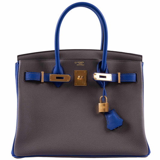 HermesBirkin 30 HSS Etain And Blue Electric Togo Gold Hardware