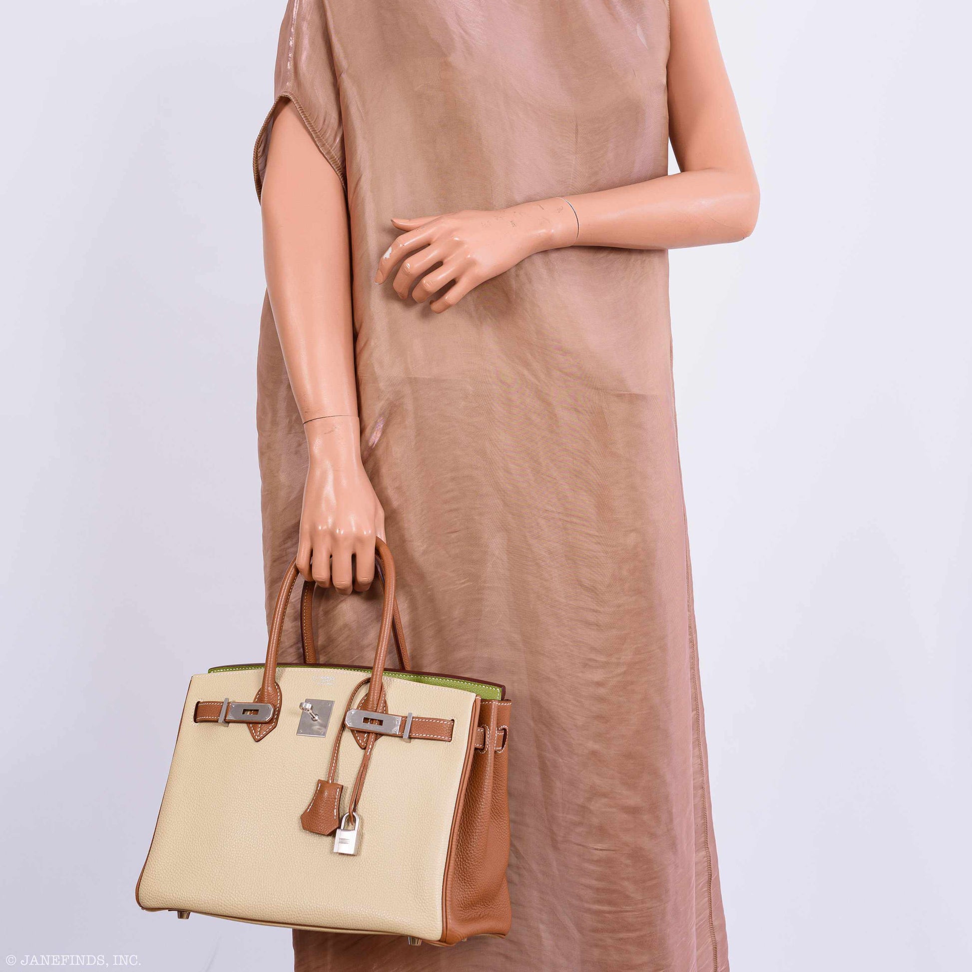 HermesBirkin 30 HSS Gold, Vert Anis & Argile Togo Brushed Palladium Hardware