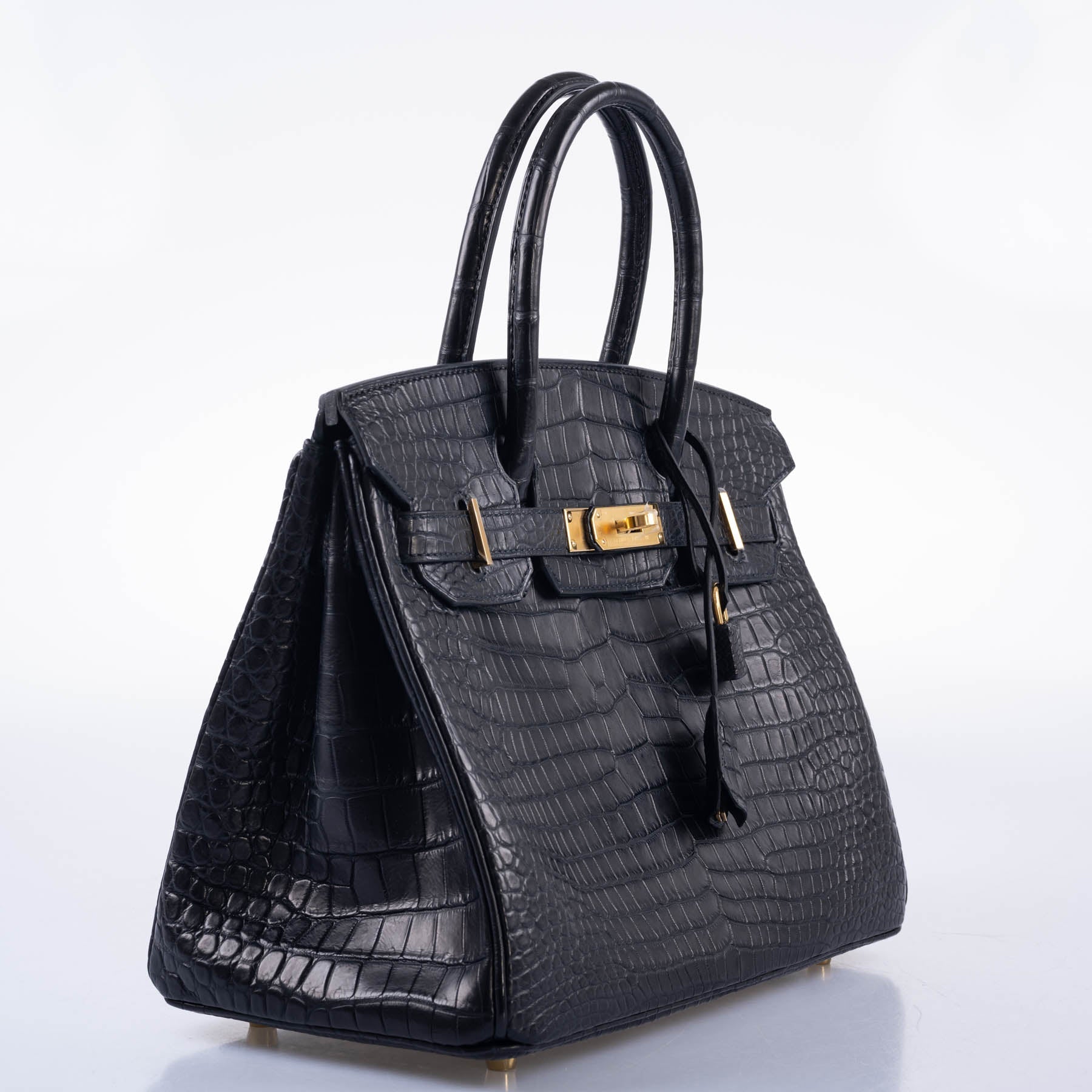 HermesBirkin 30 Matte Black Porosus Crocodile Gold Hardware