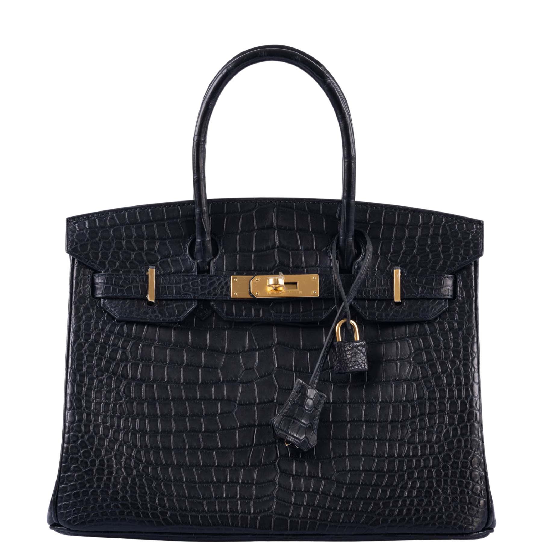 HermesBirkin 30 Matte Black Porosus Crocodile Gold Hardware